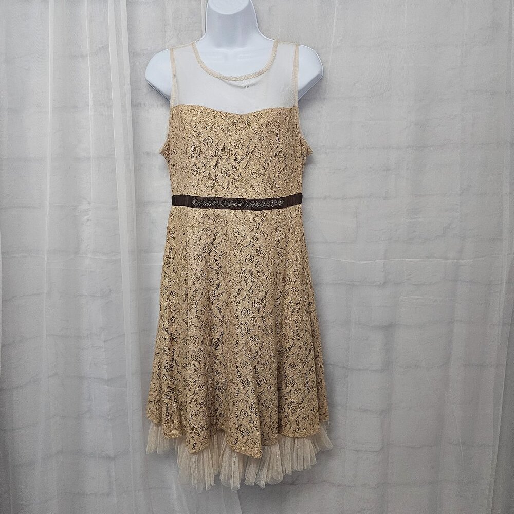Ryu Dress Lace Mesh Fairy Beaded Sheer Floral Metallic Sleeveless L NWT